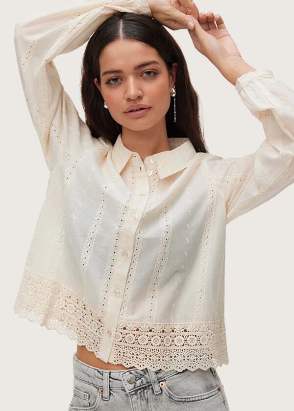 Vero Moda γυναικείο off-white πουκάμισο Kyrie με δαντέλα Shop-Affair.gr