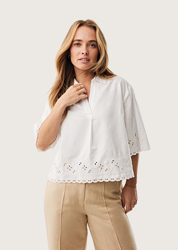 MEXX Γυναικεία Μπλούζα Embroidery Λευκή με Κέντημα και Βολάν - Shop-Affair.gr