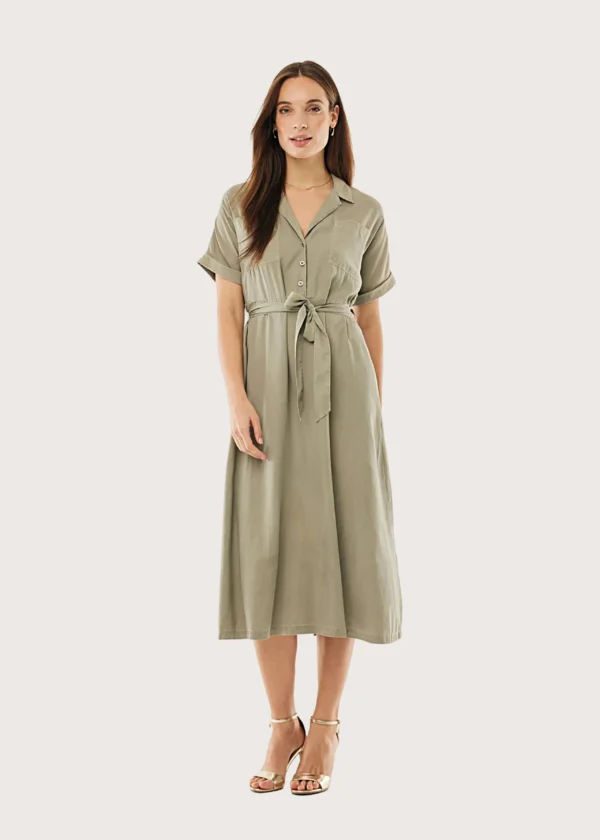 Mexx γυναικείο μίντι φόρεμα Lyocell warm green με κουμπιά Shop-Affair.gr