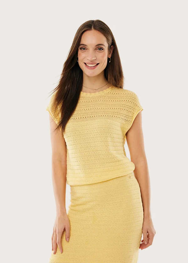 Mexx γυναικείο πλεκτό τοπ ajour light yellow Shop-Affair.gr