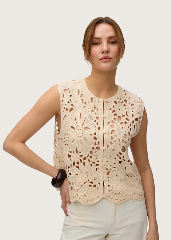 Vero Moda Aware γυναικείο γιλέκο crochet δαντέλα εκρού - Shop-Affair.gr